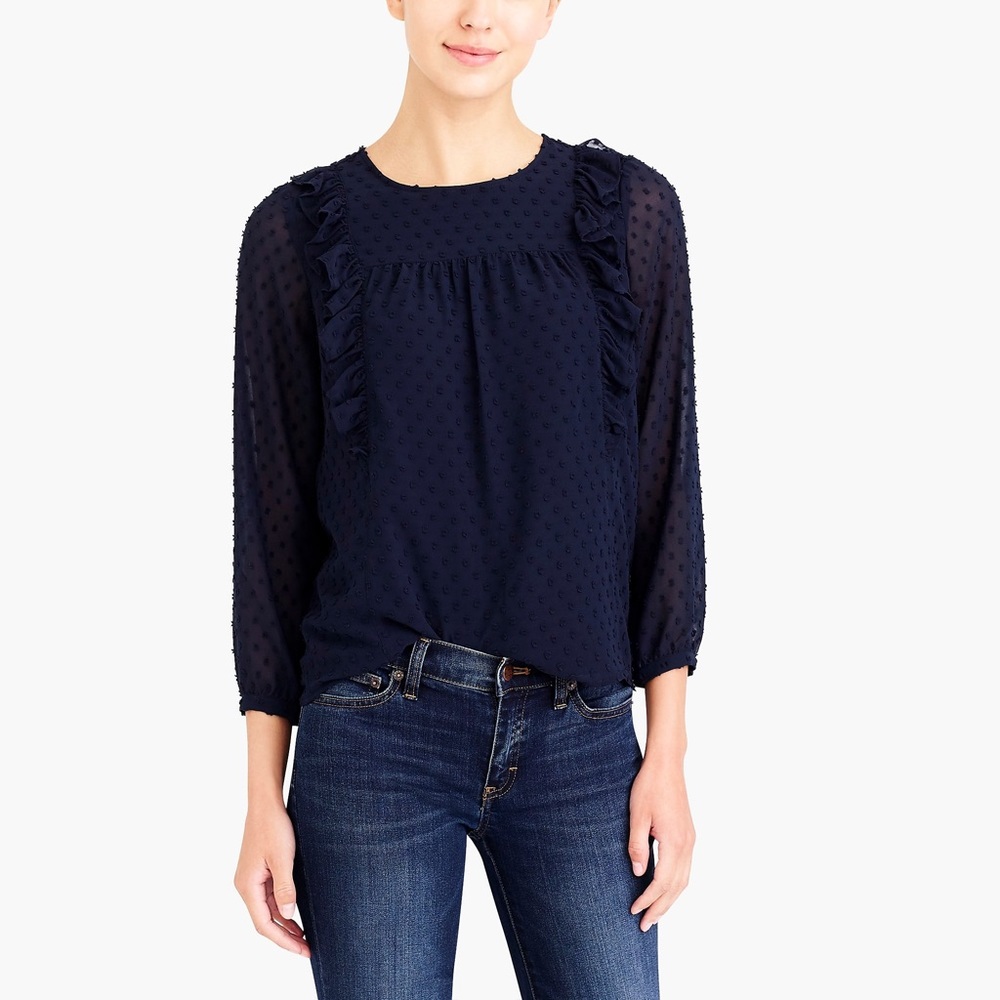 *HP!* NWT J Crew sheer navy blouse with ruffles